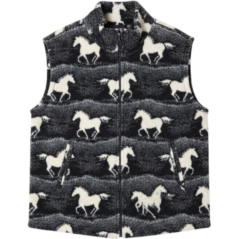 True Grit Fleece Vest XL Black Horse Blanket Sherpa Zip Up Western Gorpcore